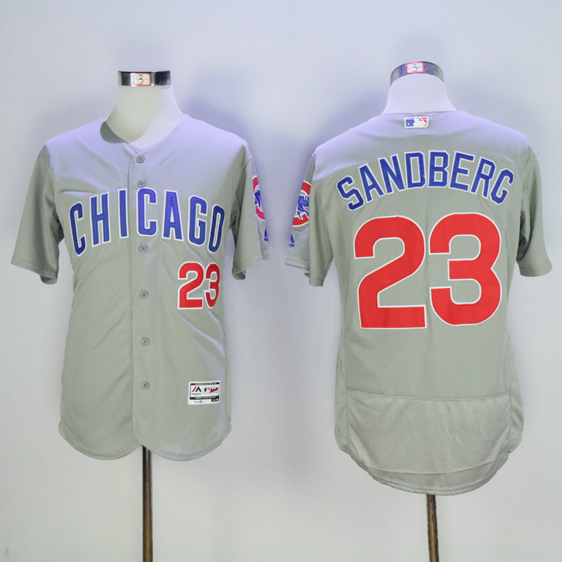 Men Chicago Cubs 23 Sandberg Grey Throwback MLB Jerseys